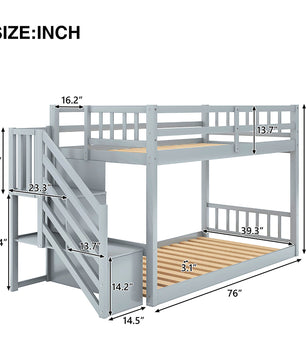 Bunk Beds Twin-Over-Twin Solid Wood With Storage Trundle Bed F418 - Lusy Store