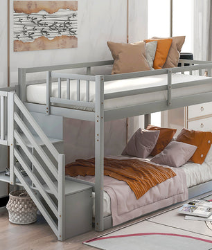 Bunk Beds Twin-Over-Twin Solid Wood With Storage Trundle Bed F418 - Lusy Store