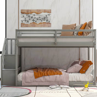 Bunk Beds Twin-Over-Twin Solid Wood With Storage Trundle Bed F418 - Lusy Store
