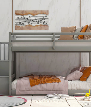 Bunk Beds Twin-Over-Twin Solid Wood With Storage Trundle Bed F418 - Lusy Store