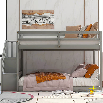 Bunk Beds Twin-Over-Twin Solid Wood With Storage Trundle Bed F418 - Lusy Store