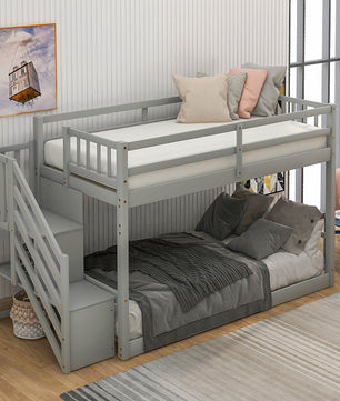 Bunk Beds Twin-Over-Twin Solid Wood With Storage Trundle Bed F418 - Lusy Store