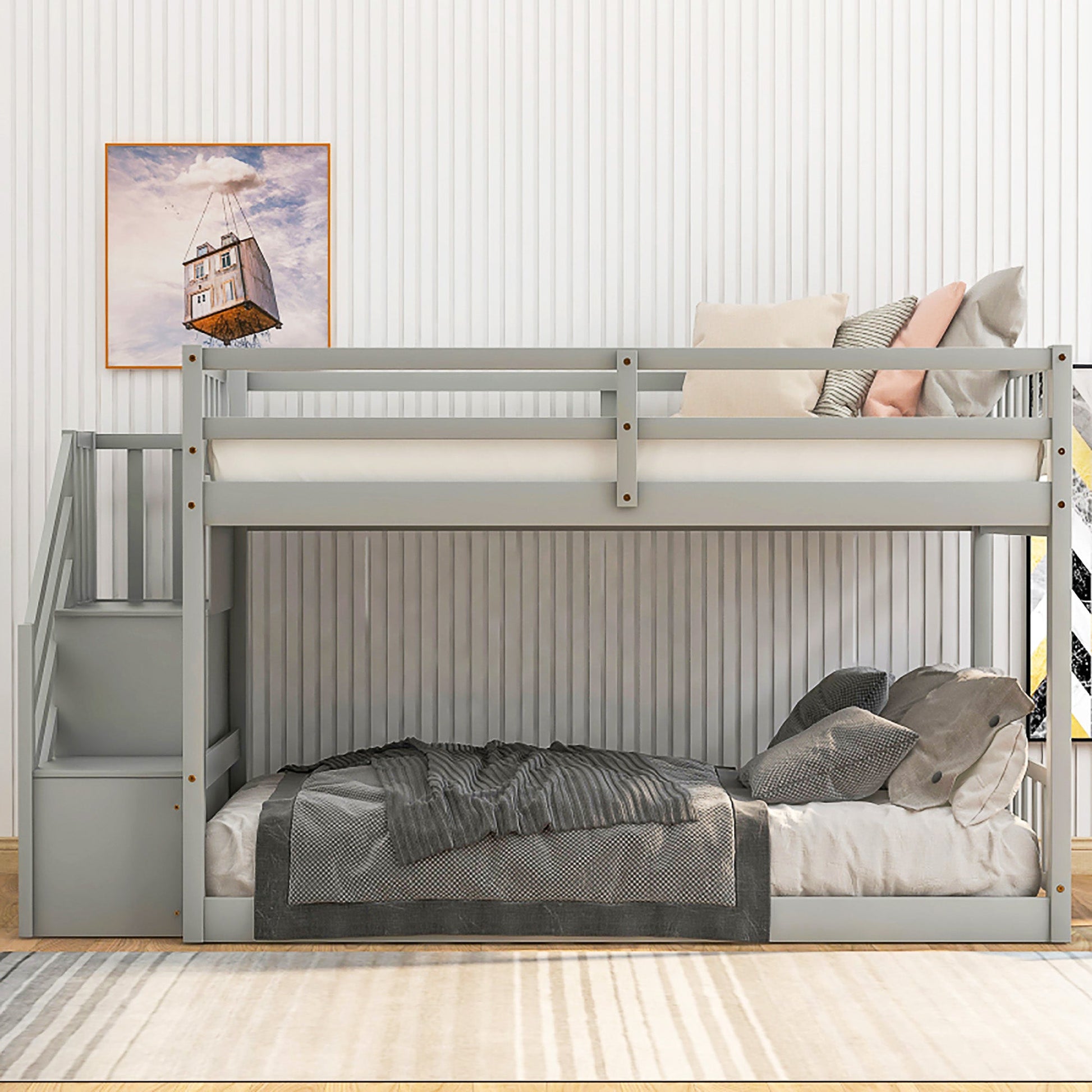 Bunk Beds Twin-Over-Twin Solid Wood With Storage Trundle Bed F418 - Lusy Store