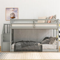 Bunk Beds Twin-Over-Twin Solid Wood With Storage Trundle Bed F418 - Lusy Store