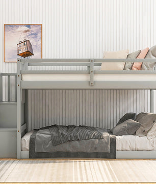 Bunk Beds Twin-Over-Twin Solid Wood With Storage Trundle Bed F418 - Lusy Store