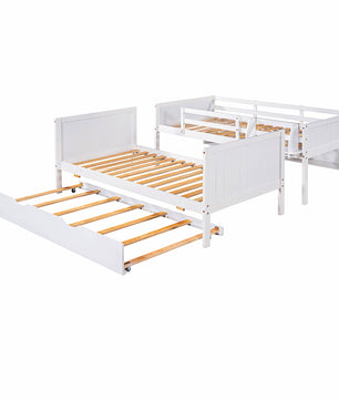 Bunk Beds Twin-Over-Twin With Twin Size Trundle Separable Bunk Bed With Bookshelf F420 - Lusy Store