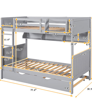 Bunk Beds Twin-Over-Twin With Twin Size Trundle Separable Bunk Bed With Bookshelf F420 - Lusy Store