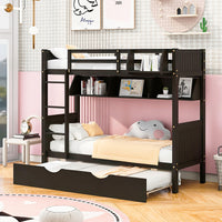Bunk Beds Twin-Over-Twin With Twin Size Trundle Separable Bunk Bed With Bookshelf F420 - Lusy Store