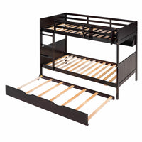 Bunk Beds Twin-Over-Twin With Twin Size Trundle Separable Bunk Bed With Bookshelf F420 - Lusy Store
