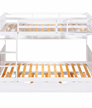 Bunk Beds Twin-Over-Twin With Twin Size Trundle Separable Bunk Bed With Bookshelf F420 - Lusy Store