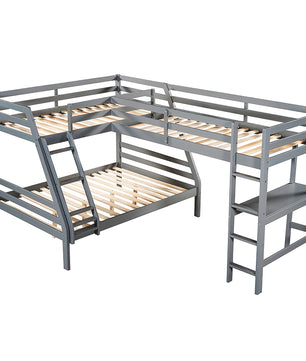 Bunk Beds Twin Size Full Size L Shaped Loft Bed With Built In Desk F415 - Lusy Store