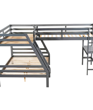 Bunk Beds Twin Size Full Size L Shaped Loft Bed With Built In Desk F415 - Lusy Store