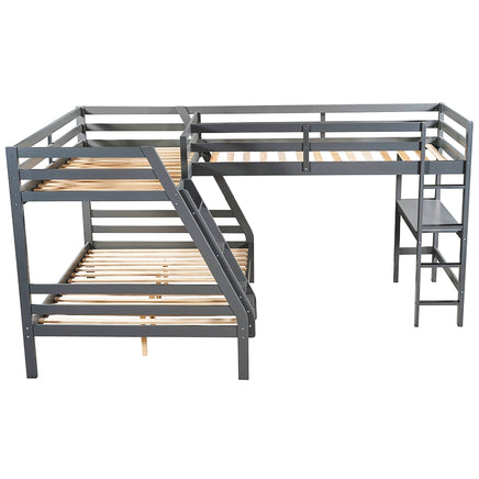 Bunk Beds Twin Size Full Size L Shaped Loft Bed With Built In Desk F415 - Lusy Store