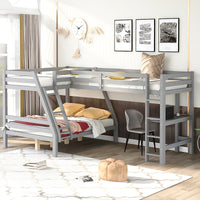 Bunk Beds Twin Size Full Size L Shaped Loft Bed With Built In Desk F415 - Lusy Store