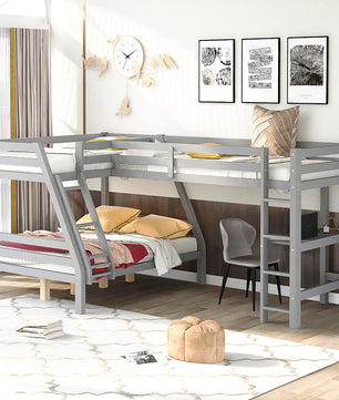 Bunk Beds Twin Size Full Size L Shaped Loft Bed With Built In Desk F415 - Lusy Store