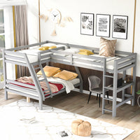 Bunk Beds Twin Size Full Size L Shaped Loft Bed With Built In Desk F415 - Lusy Store