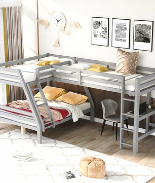 Bunk Beds Twin Size Full Size L Shaped Loft Bed With Built In Desk F415 - Lusy Store
