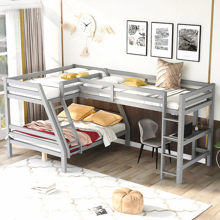 Bunk Beds Twin Size Full Size L Shaped Loft Bed With Built In Desk F415 - Lusy Store