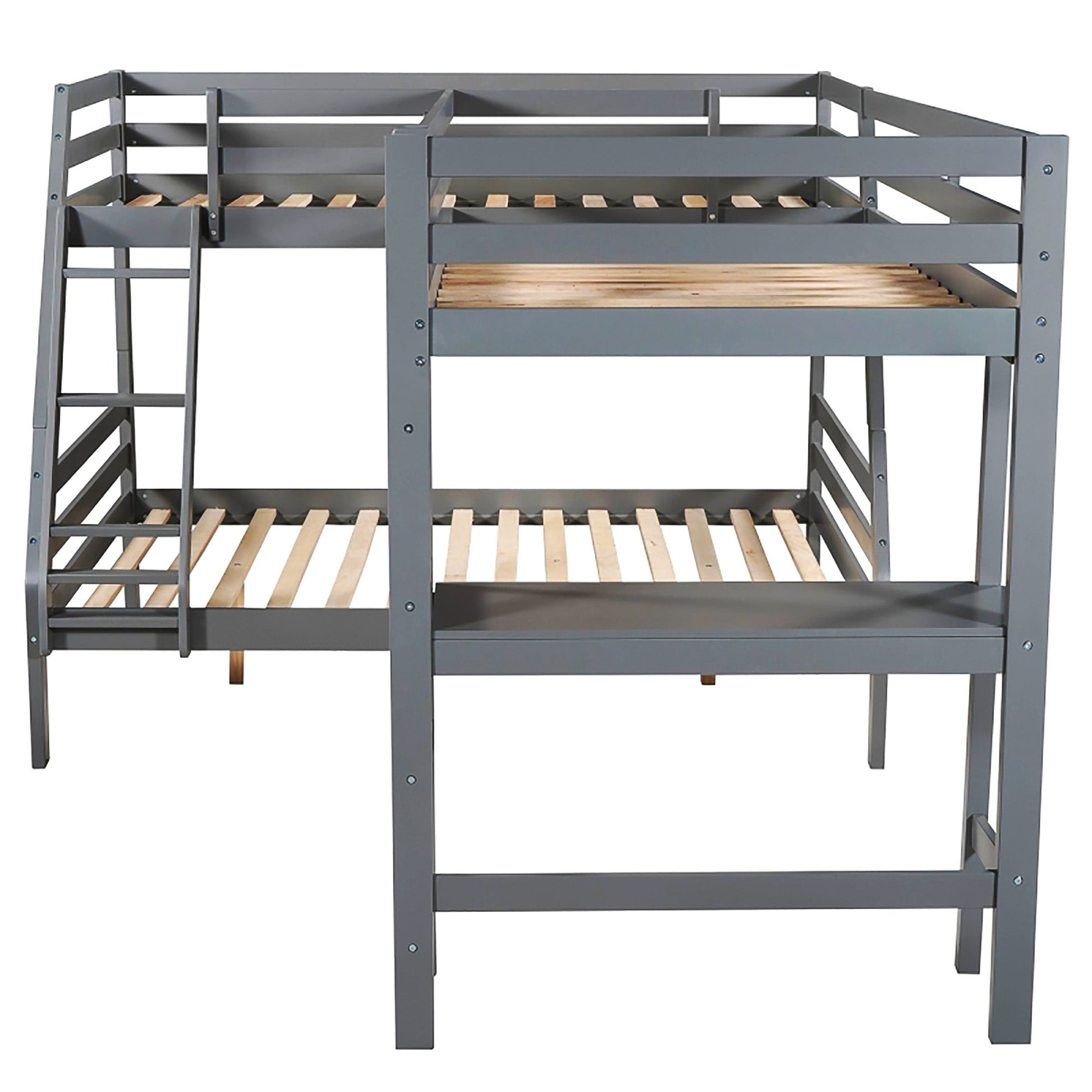 Bunk Beds Twin Size Full Size L Shaped Loft Bed With Built In Desk F415 - Lusy Store