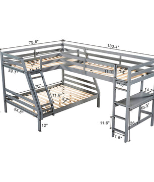 Bunk Beds Twin Size Full Size L Shaped Loft Bed With Built In Desk F415 - Lusy Store