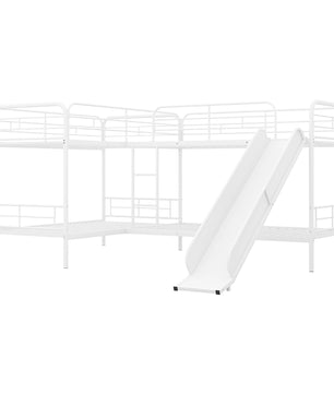 Bunk Beds Twin Size L Shaped With Slide And White Ladder F414 - Lusy Store