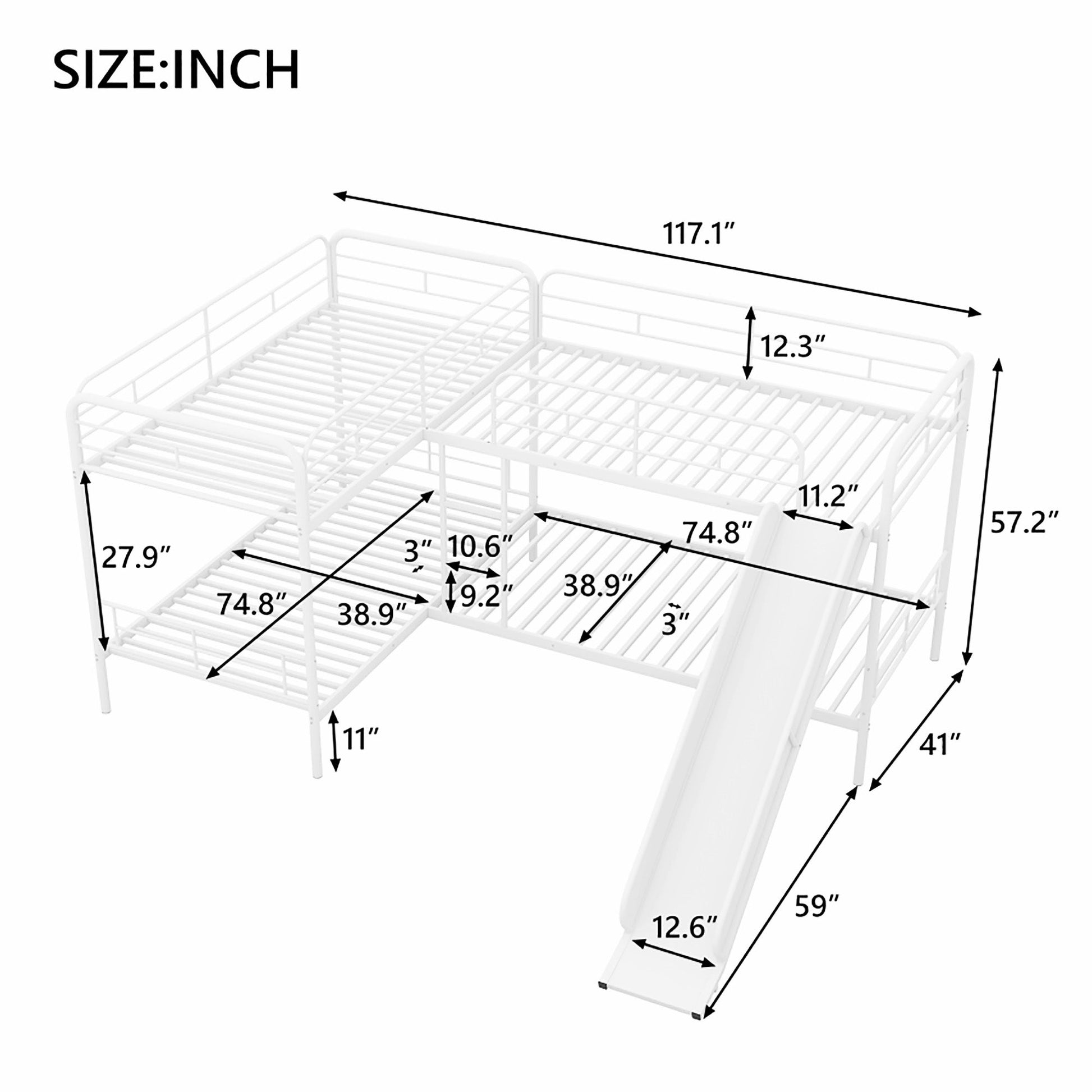 Bunk Beds Twin Size L Shaped With Slide And White Ladder F414 - Lusy Store