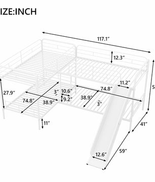 Bunk Beds Twin Size L Shaped With Slide And White Ladder F414 - Lusy Store