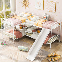 Bunk Beds Twin Size L Shaped With Slide And White Ladder F414 - Lusy Store