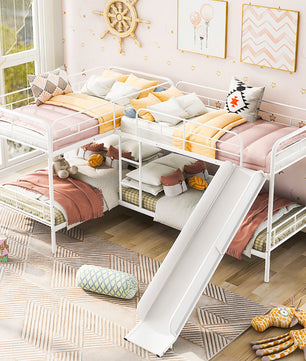 Bunk Beds Twin Size L Shaped With Slide And White Ladder F414 - Lusy Store