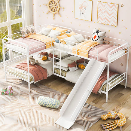 Bunk Beds Twin Size L Shaped With Slide And White Ladder F414 - Lusy Store