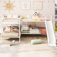 Bunk Beds Twin Size L Shaped With Slide And White Ladder F414 - Lusy Store