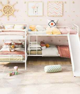 Bunk Beds Twin Size L Shaped With Slide And White Ladder F414 - Lusy Store