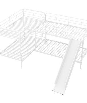 Bunk Beds Twin Size L Shaped With Slide And White Ladder F414 - Lusy Store