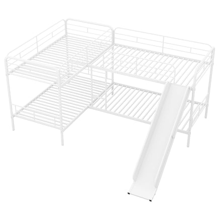 Bunk Beds Twin Size L Shaped With Slide And White Ladder F414 - Lusy Store