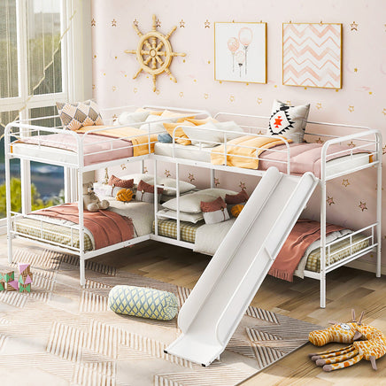 Bunk Beds Twin Size L Shaped With Slide And White Ladder F414 - Lusy Store