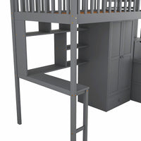Bunk Beds Twin Size Loft Bed With Bookshelf Drawers Desk And Gray Wardrobe F413 - Lusy Store