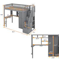 Bunk Beds Twin Size Loft Bed With Bookshelf Drawers Desk And Gray Wardrobe F413 - Lusy Store