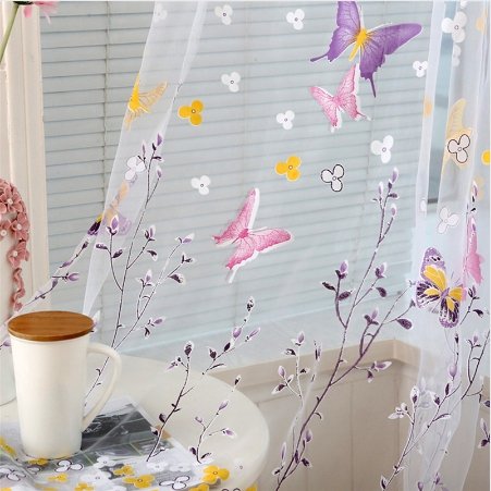 Butterfly Branches Printed Tulle Curtain - Lusy Store