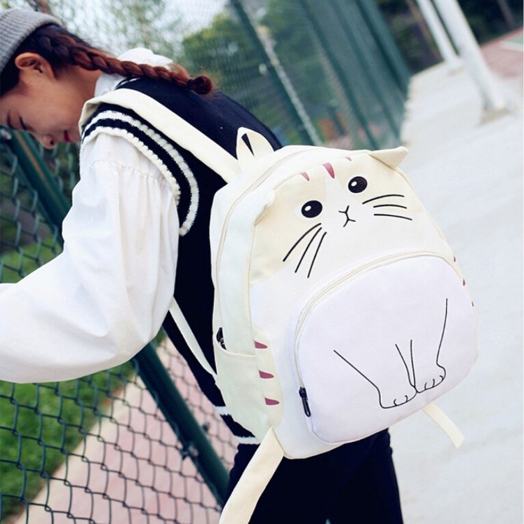 Canvas Women Lovely Cat Backpack Printing Backpacks School Bag - Lusy Store