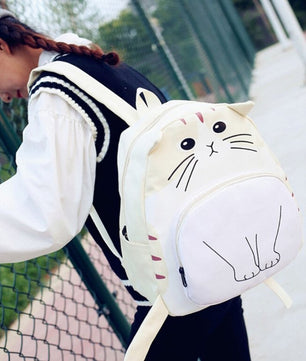 Canvas Women Lovely Cat Backpack Printing Backpacks School Bag - Lusy Store