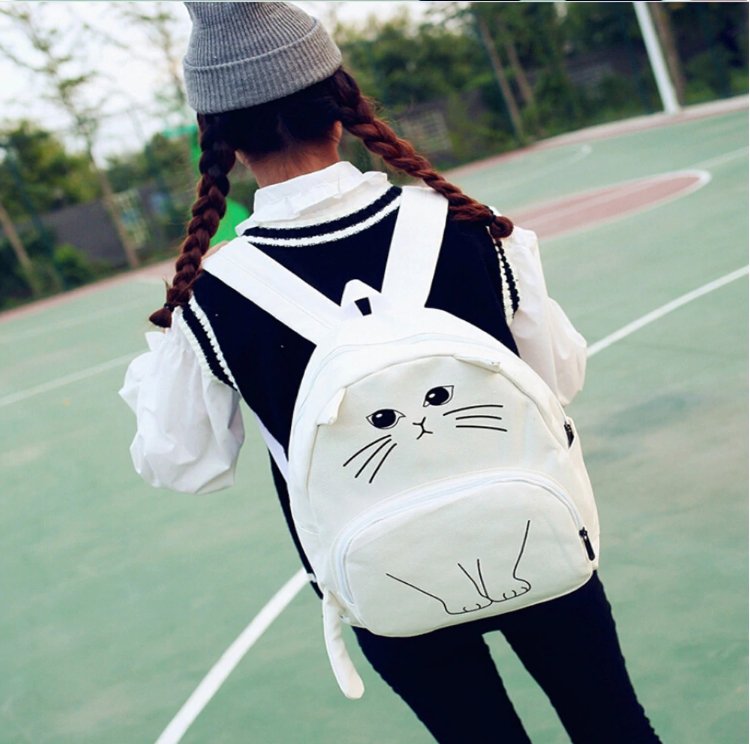 Canvas Women Lovely Cat Backpack Printing Backpacks School Bag - Lusy Store