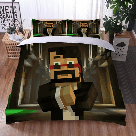 Captainsparklez Minecraft Bed Sheets Brown Coffee Duvet Covers Twin Full Queen King Bed Set - Lusy Store