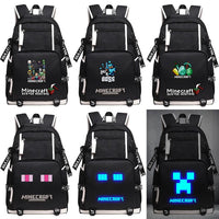 Cartoon Minecraft Plaid Creepers USB Charging Computer Boy Girl School bag Teenagers Canvas
