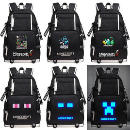 Cartoon Minecraft Plaid Creepers USB Charging Computer Boy Girl School bag Teenagers Canvas