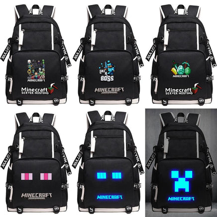 Cartoon Minecraft Plaid Creepers USB Charging Computer Boy Girl School bag Teenagers Canvas