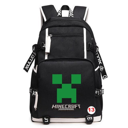 Cartoon Minecraft Plaid Creepers USB Charging Computer Boy Girl School bag Teenagers Canvas 13 46CMX30CMX14CM