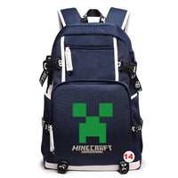 Cartoon Minecraft Plaid Creepers USB Charging Computer Boy Girl School bag Teenagers Canvas 14 46CMX30CMX14CM