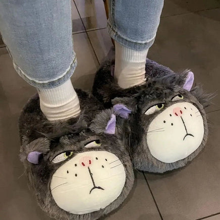 Cat Slippers Cotton For Female Indoor Winter Warm And Thick Soled Non Slip Plush Slippers