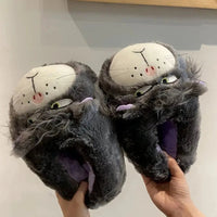 Cat Slippers Cotton For Female Indoor Winter Warm And Thick Soled Non Slip Plush Slippers