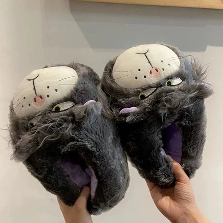 Cat Slippers Cotton For Female Indoor Winter Warm And Thick Soled Non Slip Plush Slippers